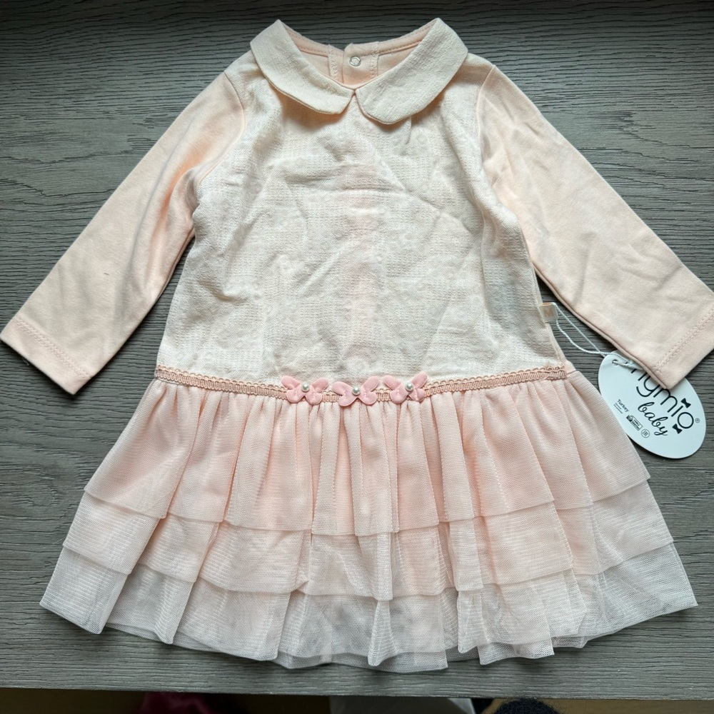 NWT peachy pink long sleeved dress, with Peter Pan collar.